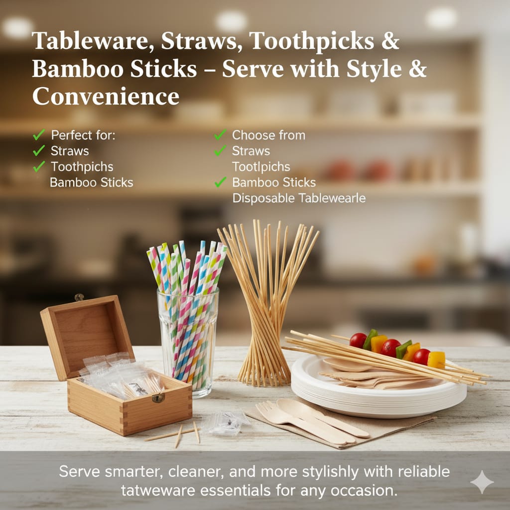 Tableware, Straw, Bamboo sticks, & Customised printing